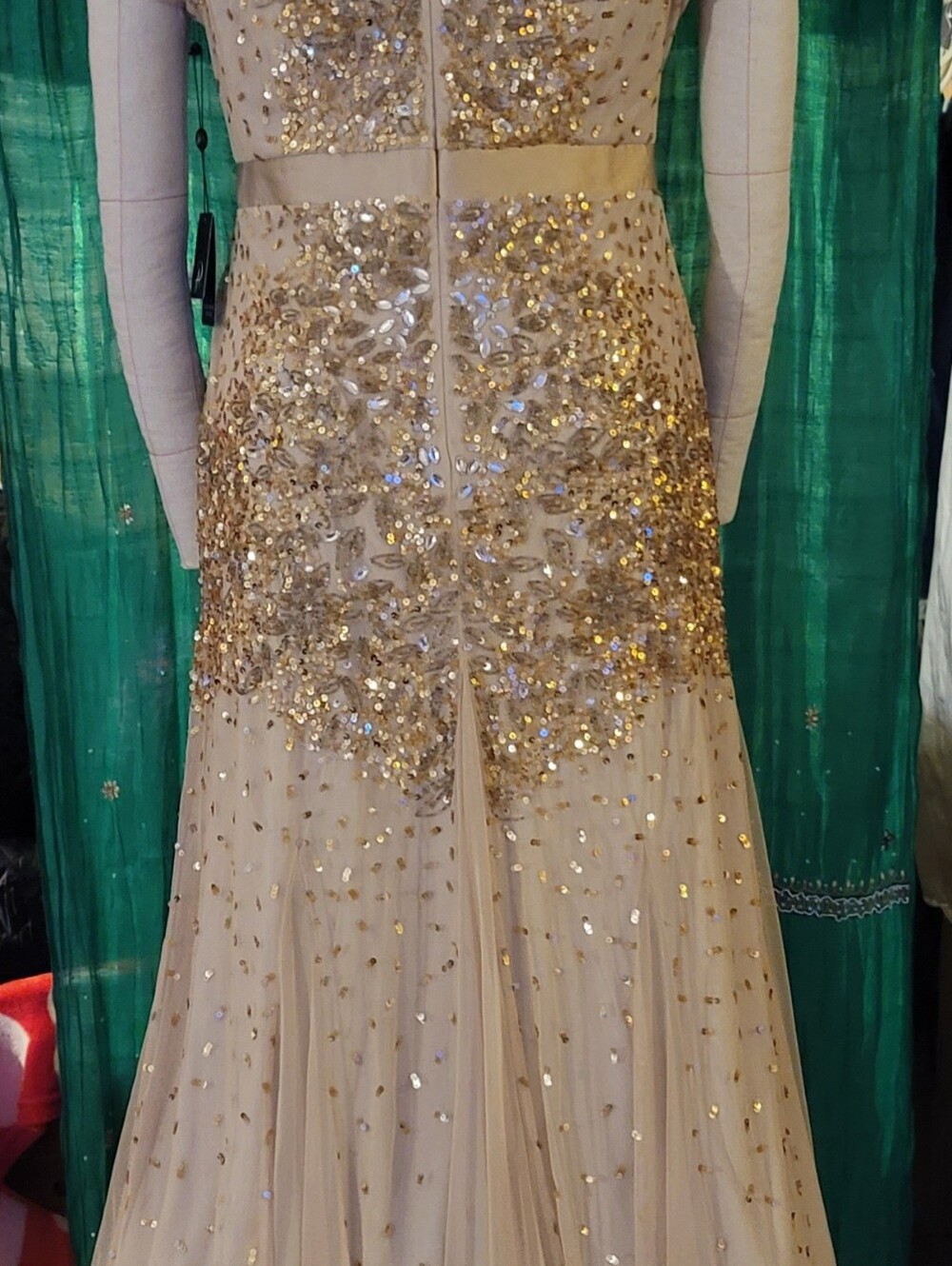 Gold Sequin Embellished Nude Evening Gown